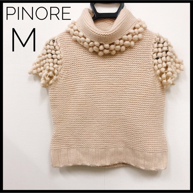 PINOLE(ピノーレ)の極美品　PINORE ピノーレ　ニット　半袖　ボンボン　アンゴラ　毛　セーター レディースのトップス(ニット/セーター)の商品写真