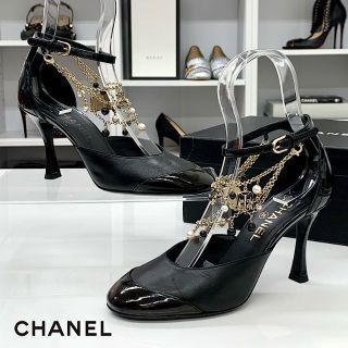 CHANEL★サテンレザー パール アンクルストラップ パンプス(371/2)