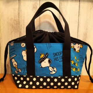 スヌーピー(SNOOPY)のスヌーピー　ミニ巾着トートバッグ　お弁当袋　ハンドメイド　ウッドストック(バッグ)