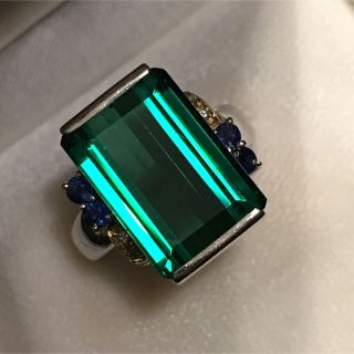 最高級 11.598ct ブルーグリーン トルマリン リング サファイア ダイヤ(リング(指輪))