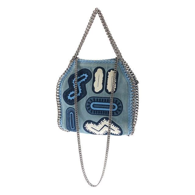STELLA McCARTNEY / ステラマッカートニー | 2Way ファラベラ ミニ チェーン デニム ワッペン 刺繍 ショルダー トート バッグ | ブルー | レディース