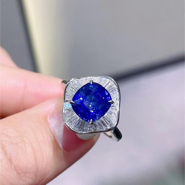 天然 ブルーサファイア ダイヤ リング3.47ct k18 ¥ - リング(指輪)