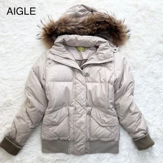 エーグル(AIGLE)の【美品】AIGLE エーグル ダウンジャケット ファー ベージュ M フード付(ダウンジャケット)