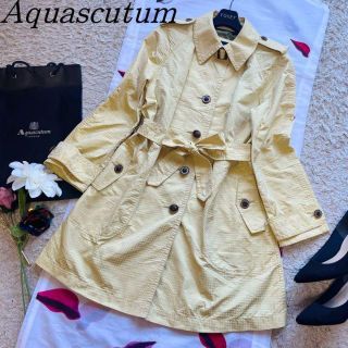 アクアスキュータム(AQUA SCUTUM)の【良品】Aquascutum トレンチコート イエロー ブロックチェック 6S(トレンチコート)