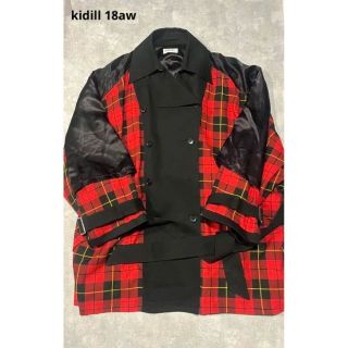 kidill 18aw トレンチコート　タータンチェック　赤　オーバーサイズ(トレンチコート)