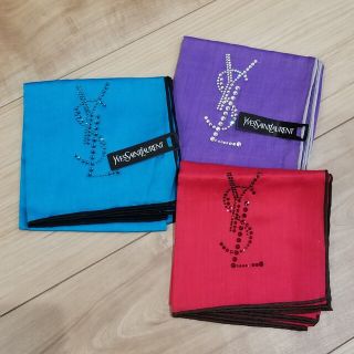 イヴサンローラン(Yves Saint Laurent)のイヴ・サンローラン　ハンカチ　ラインストーン　3枚セット　新品未使用(ハンカチ)