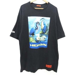 ヘロンプレストン 19AW 水鳥 プリント Tシャツ 半袖 プルオーバー M 黒