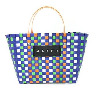 マルニ(Marni)のMARNI マルニ　フラワーカフェ　カゴバッグ　ピクニックバッグ　ハンドバッグ　オープントート　ポリプロピレン　レザー　編み込み ブルー　ホワイト　オレンジ　グリーン　シルバー金具 【中古】Aランク(かごバッグ/ストローバッグ)