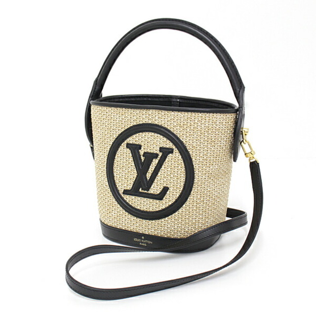 ルイヴィトン LOUIS VUITTON プティ・バケット ラフィア(ヤシ)/レザー ノワール ナチュラル/ブラック M59961 ハンドバッグ クロスボディ ショルダーバッグ かごバッグ 未使用品