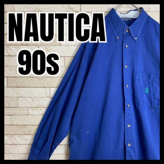 NAUTICA(ノーティカ)のNAUTICA 90s BDシャツ 刺繍ロゴ 古着 ゆるダボ 無地 人気カラー メンズのトップス(シャツ)の商品写真