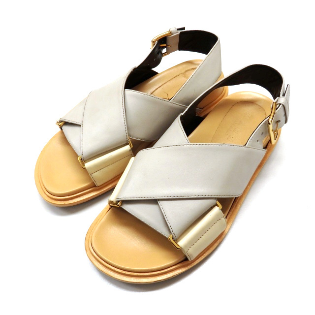 マルニ MARNI フスベット クロスベルト レザー サンダル 靴 36 グレー
