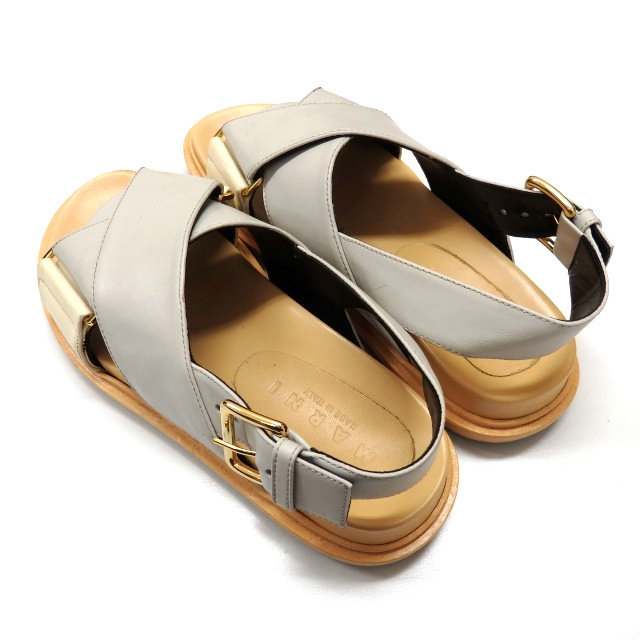 マルニ MARNI フスベット クロスベルト レザー サンダル 靴 36 グレー