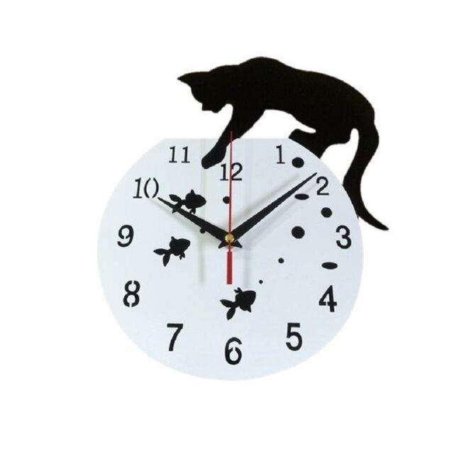 2021年ファッション福袋黒猫 ホワイト 送料無料 壁掛け時計 壁時計AiO
