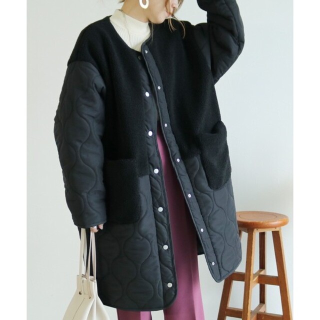 新品☆reca ノーカラーボア×ひょうたんキルトコート レディースのジャケット/アウター(ダウンジャケット)の商品写真