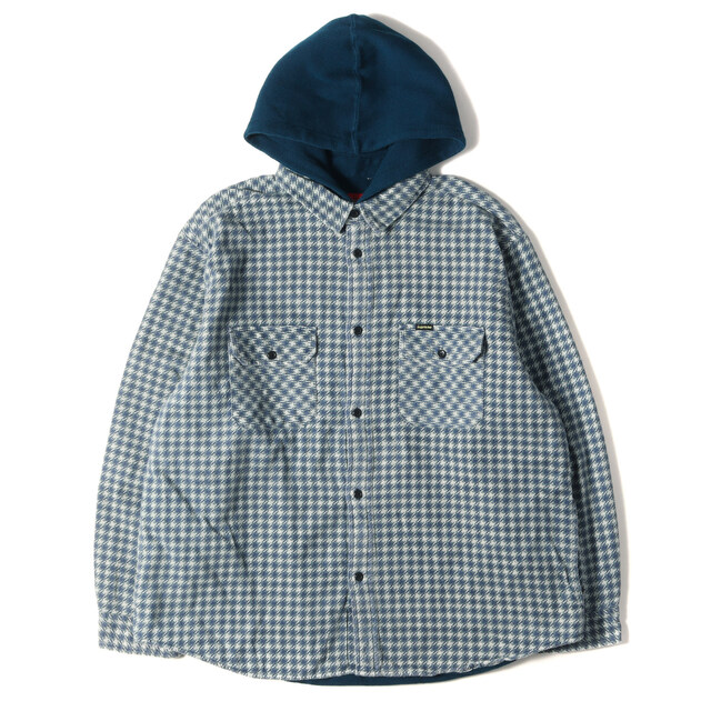 Supreme シュプリーム シャツ 千鳥柄 裏地サーマル フード付き ヘビー フランネルシャツ Houndstooth Flannel Hooded Shirt 22AW ライトネイビー XL トップス カジュアル 長袖 【メンズ】【美品】