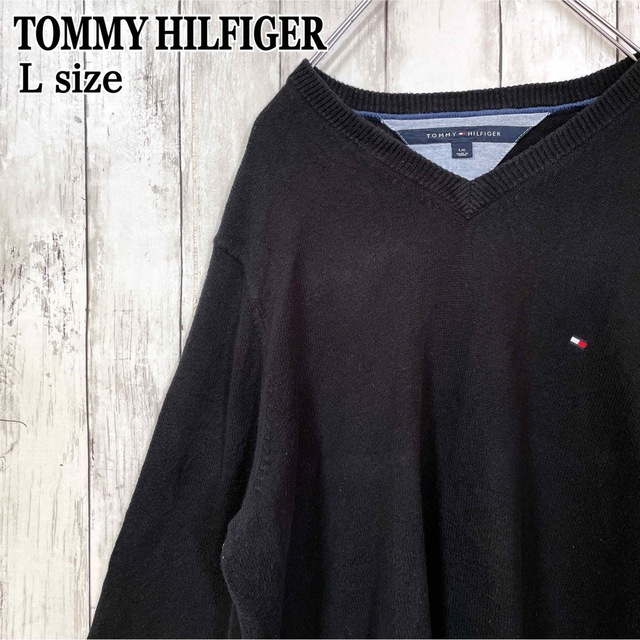 TOMMY HILFIGER(トミーヒルフィガー)のTOMMY HILFIGER トミーヒルフィガー vネック ニット 黒 海外古着 メンズのトップス(ニット/セーター)の商品写真