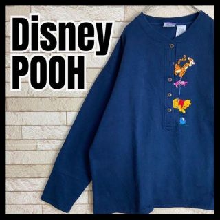 ディズニー(Disney)のDisney POOH 長袖 ヘンリーネック 刺繍 ティガー ピグレット 古着(Tシャツ/カットソー(七分/長袖))