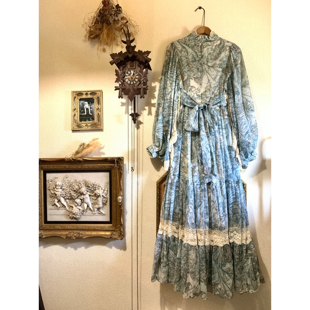 70's GUNNE SAX 天使柄ワンピースドレス