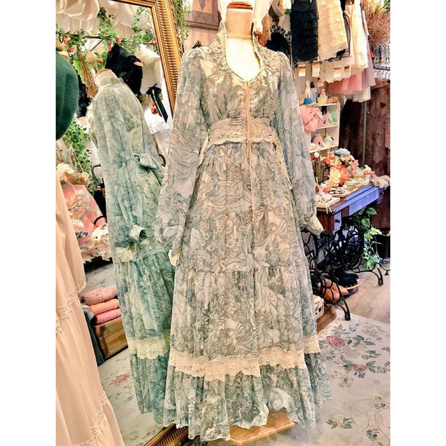 70's GUNNE SAX 天使柄ワンピースドレス