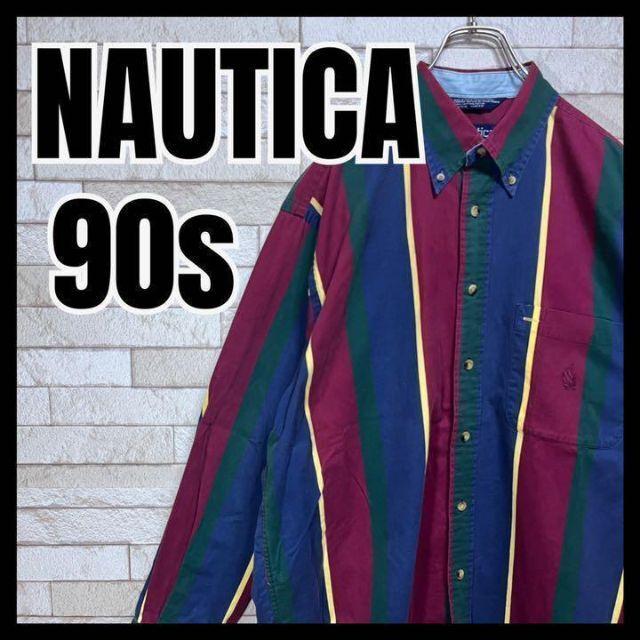 【USA製】NAUTICA 90s BDシャツ マルチ カラー ストライプ