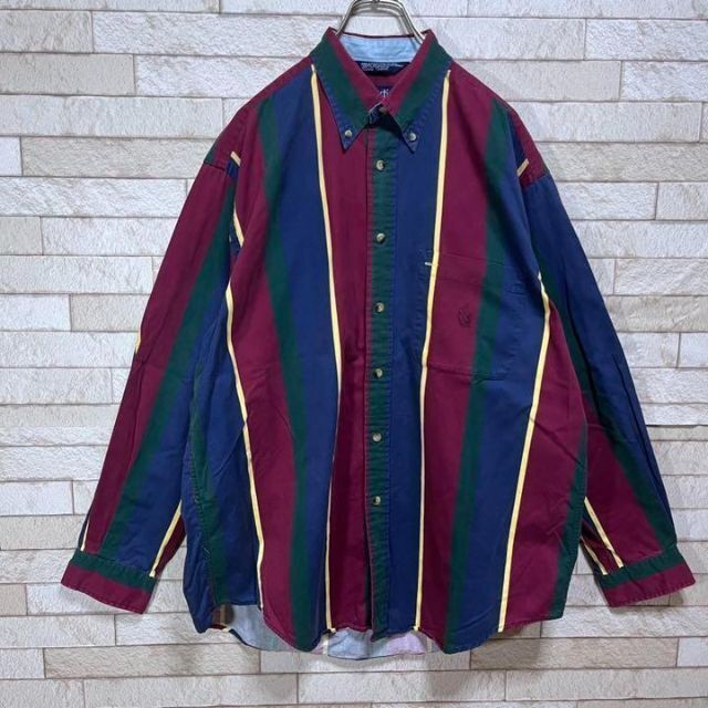 【USA製】NAUTICA 90s BDシャツ マルチ カラー ストライプ 古着