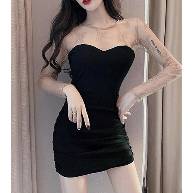 【本日限定セール】sugerジャンル韓国ファッション レース切り替えキャバドレス レディースのフォーマル/ドレス(ナイトドレス)の商品写真