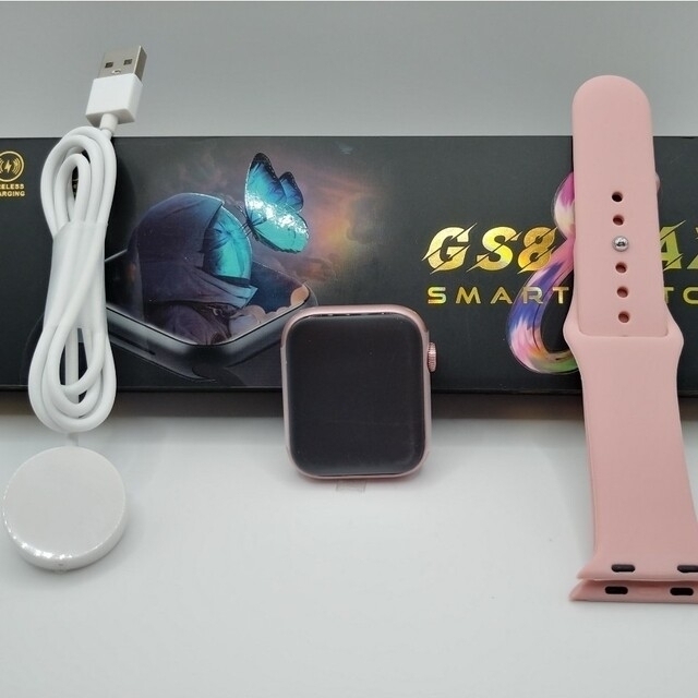 【着信表示】スマートウォッチ(ピンク)GS8max 日本語対応 ワイヤレス充電