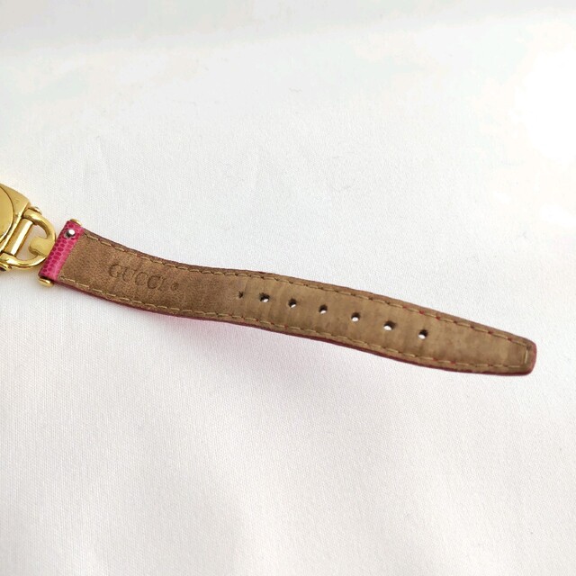 稼働品 グッチ GUCCI 6300L ホースビット ピンク 革ベルト クオーツ