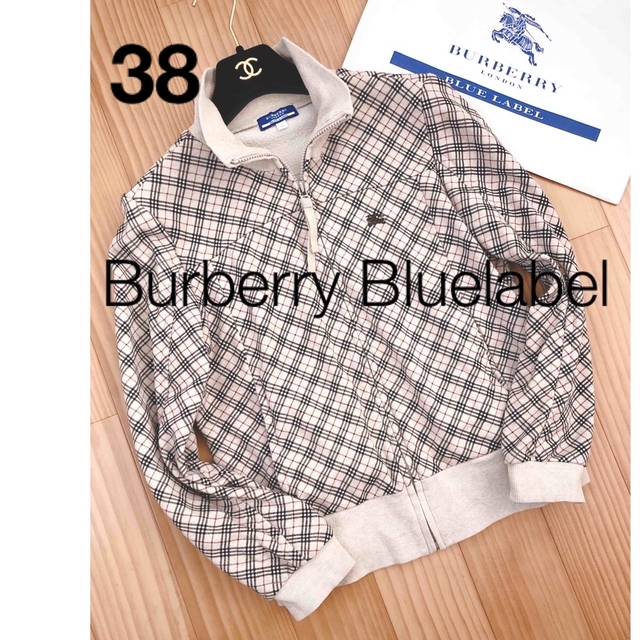 BURBERRY BLUE LABEL(バーバリーブルーレーベル)のバーバリーブルーレーベル☆*。ノバチェック　フルジップ　トレーナー　ブルゾン38 レディースのジャケット/アウター(ブルゾン)の商品写真