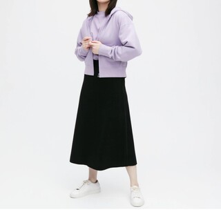 ユニクロ(UNIQLO)のUNIQLO スムースコットンブレンドスカート XL ブラック(ロングスカート)