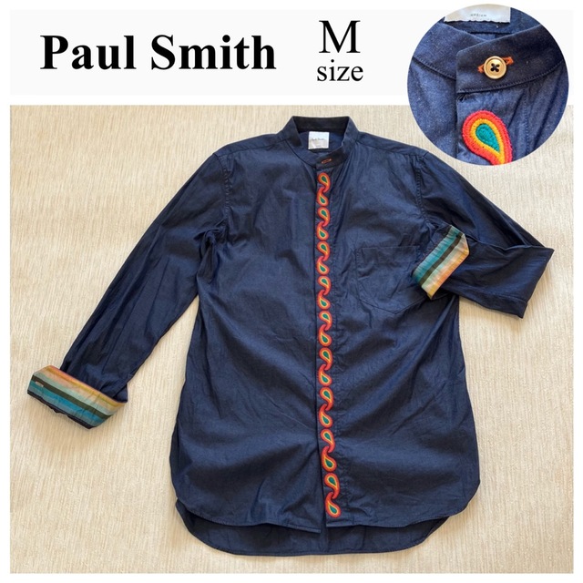 ポールスミス 長袖シャツ ペイズリー 刺繍 デニムブルー メンズ M 袖マルチ色 | フリマアプリ ラクマ