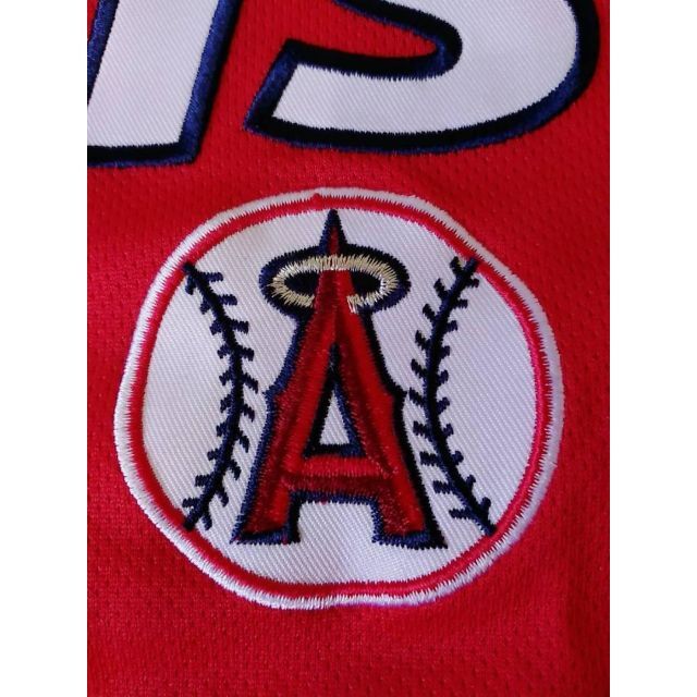 ポリエステル製造国MLB　ロサンゼルス・エンゼルス シャツ XLサイズ　赤×ネイビー *