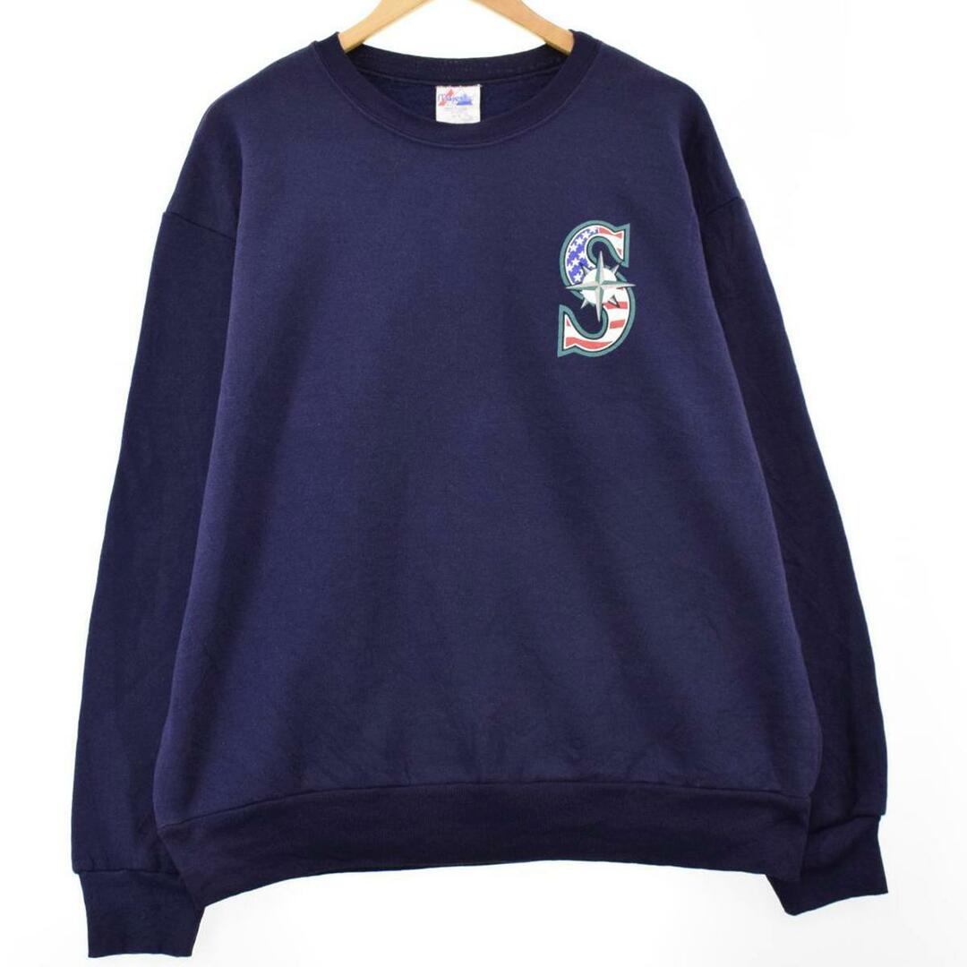 80年代 マジェスティック Majestic MLB SEATTLE MARINERS シアトルマリナーズ 両面プリント プリントスウェットシャツ トレーナー USA製 メンズL ヴィンテージ /eaa300624