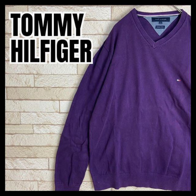 TOMMY HILFIGER(トミーヒルフィガー)のTOMMY HILFIGER プレミアム コットン ニット セーター 刺繍 冬 メンズのトップス(ニット/セーター)の商品写真