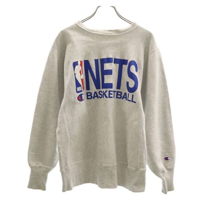  チャンピオン 90s 刺繍タグ リバースウィーブ NBA basketball スウェット M グレー Champion NETS 長袖 トレーナー メンズ 【R210905】