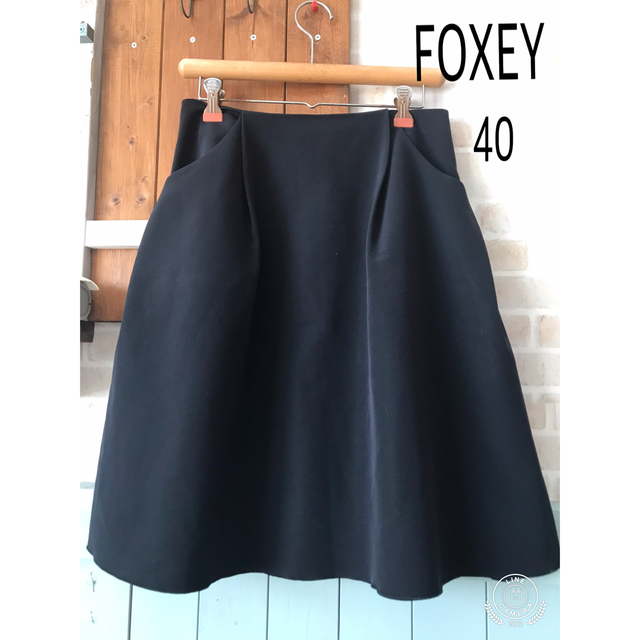 【FOXEY】イリプスフレアースカート　ミッドナイトブルー　40