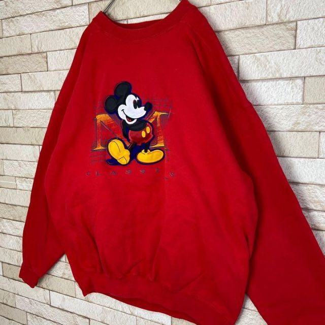 90s Disney スウェット 刺繍 mickey キャラ 太アーム 古着 メンズのトップス(スウェット)の商品写真