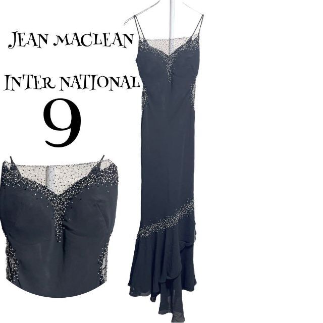 d136【JEAN MACLEAN】ドレス 高級 上品 ビジュ ロング フレア 一番人気 