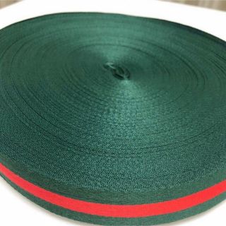 再入荷　ストライプグログランリボン （グリーン×レッド ）15mm x 5m(生地/糸)