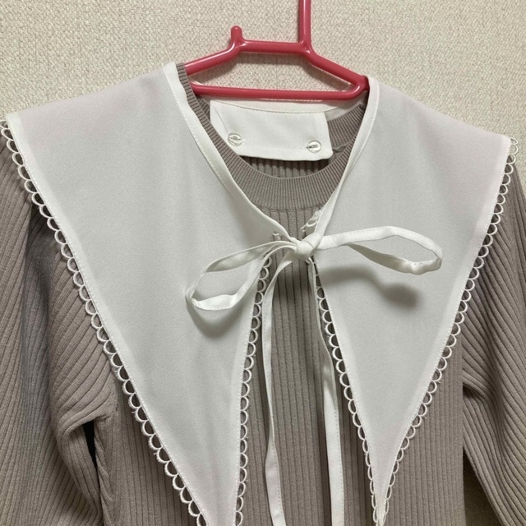 Apuweiser-riche - 新品❣️ 2WAY衿付きニットワンピース (グレージュ