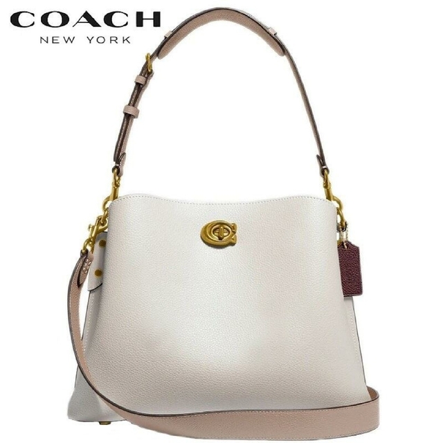 大人気 coach ウィロウ カラーブロック ショルダー トートバッグ ホワイトショルダーバッグ