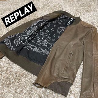 リプレイ(Replay)のREPLAY✨リプレイ レザー ライダース ジャケット ベージュ 羊革XS(ライダースジャケット)