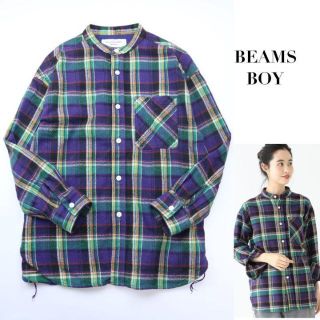 ビームスボーイ(BEAMS BOY)のBEAMS BOY ✨ ワークチェック シャツ 長袖 バンドカラー ノーカラー(シャツ/ブラウス(長袖/七分))