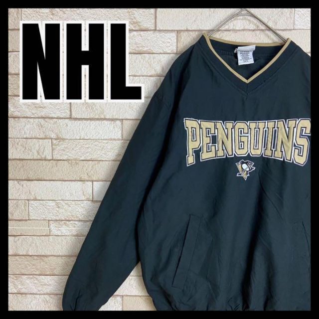 L~XL相当NHL Penguins ナイロン プルオーバー Vネック 刺繍