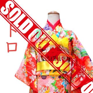 ★sold out★ 5歳-7歳　レトロ朱雉扇　七五三　お着物フルセット(和服/着物)