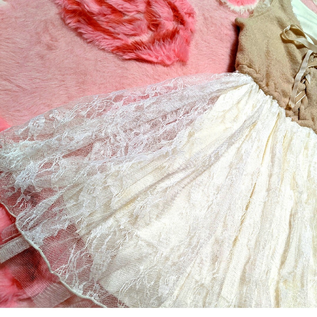 LIZ LISA(リズリサ)のリズリサ❤アマベル❤白×ベージュ❤花柄❤❤柔らかチュール❤バレリーナ❤ワンピ レディースのワンピース(ミニワンピース)の商品写真