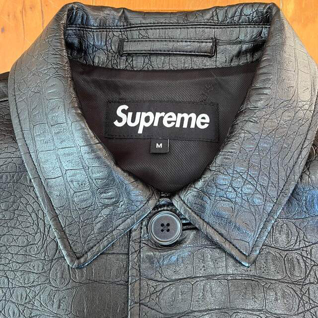 新品 黒 M Supreme Faux Croc Car Coat 野村訓一レザージャケット