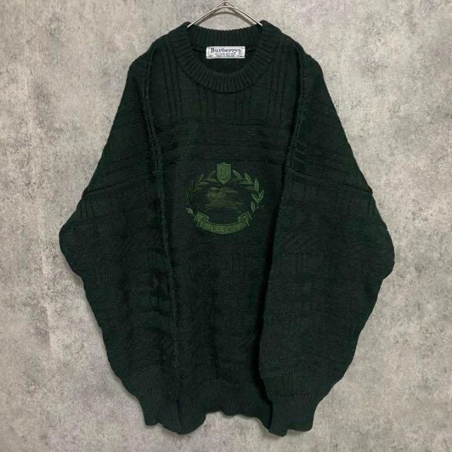 90s Burberrys バーバリー 刺繍 ニット メンズ 46 深緑 A2 - 1