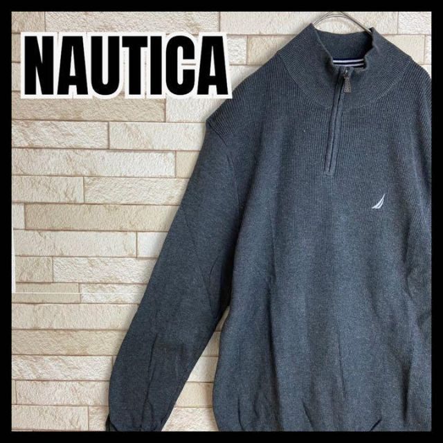 NAUTICA(ノーティカ)のNAUTICA ハーフジップ ニット セーター 刺繍 長袖 シンプル 無地 古着 メンズのトップス(スウェット)の商品写真