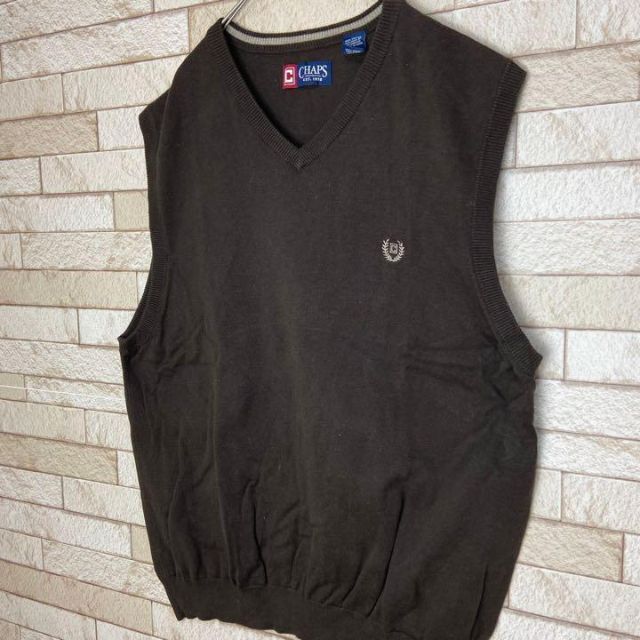 Ralph Lauren(ラルフローレン)のCHAPS ニット セーター ベスト 刺繍 人気カラー Vネック 冬 学生 古着 メンズのトップス(ニット/セーター)の商品写真